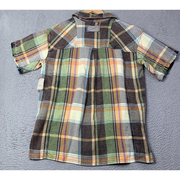 New We The Free Free People Top Womens Size Small Raw Hem on Sleeves Plaid Top - Picture 6 of 10